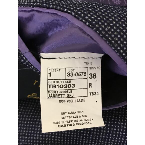 Ted Baker Endurance Jarrett Navy Blue Tweed Wool Blazer Sports Jacket Size 38R - Picture 8 of 12